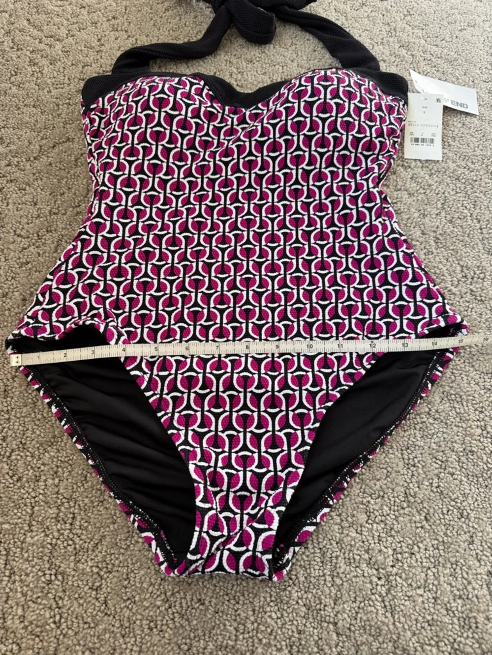 Lands End Geometric Retro One-piece Swimsuit Halter Bathing Suit Women SZ S NWT